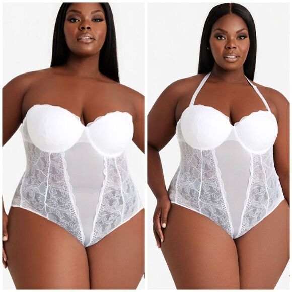 Ashley Stewart Mesh and Lace Convertible Bodysuit - Picture 1 of 16